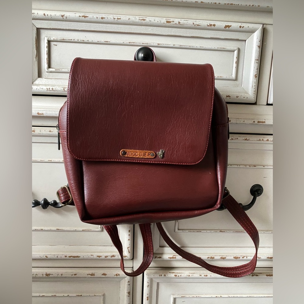 Burgundy Leather Backpack School Bag Dark Academia (small)